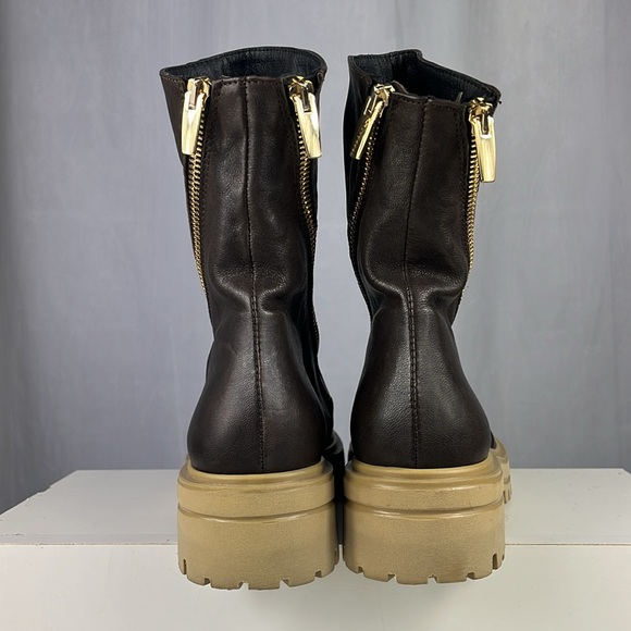 Michele Lopriore Leather Arizona Side Zip Combat Boots in Brown.